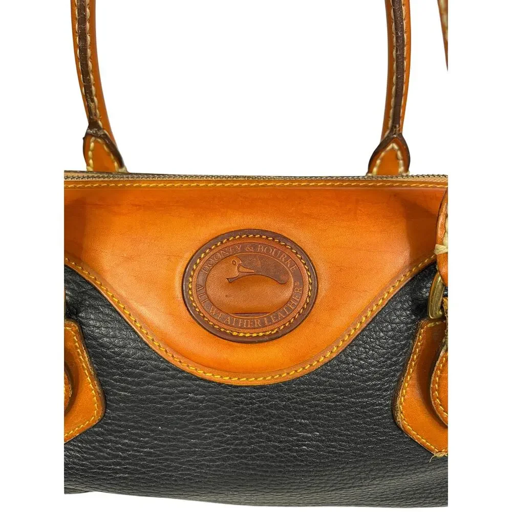 Vintage Dooney & Bourke AWL Navy British Tan Leather Barrel Satchel USA